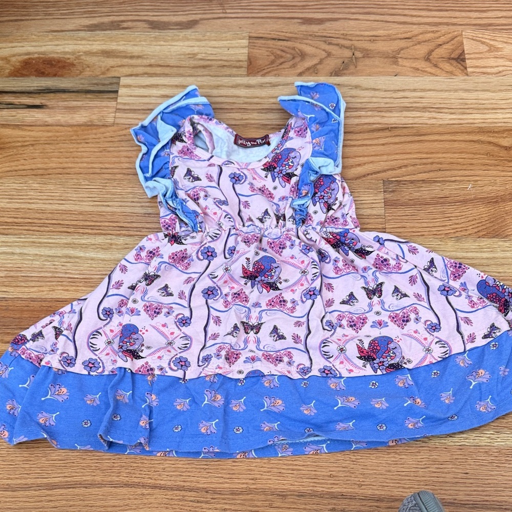 Jelly The Pug Blue and Pink Butterfly Dress